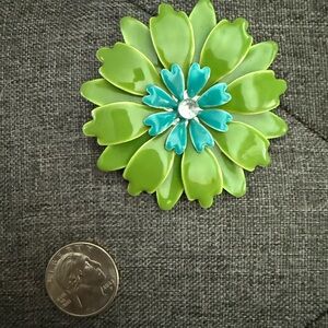Vintage Large Green and Blue Flower Brooch